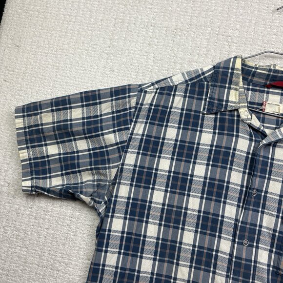 Levi's Shirt Men's L Blue Plaid Short Sleeve Snap Western Cowboy Outdoor Casual - Picture 3 of 16
